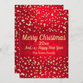 赤と金ゴールド紙吹雪クリスマスパターン シーズンカード (正面/裏面)