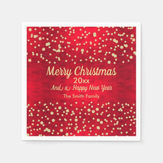 赤と金ゴールド紙吹雪クリスマスパターン スタンダードカクテルナプキン (正面)