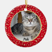 赤と金ゴールド紙吹雪クリスマスパターン セラミックオーナメント (正面)