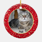 赤と金ゴールド紙吹雪クリスマスパターン セラミックオーナメント (裏面)