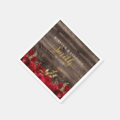 赤と金ゴールド素朴フローラカントリー結婚ウッド スタンダードカクテルナプキン (角)