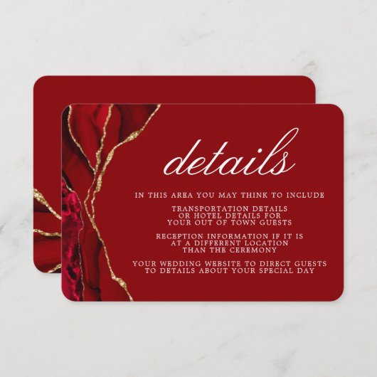 赤と金ゴールド結婚のアゲート詳細 エンクロージャーカード (正面/裏面)