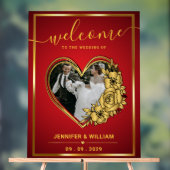 赤と金ゴールド結婚のテーマ写真ハート形 アクリルサイン (ニュートラル)