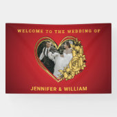 赤と金ゴールド結婚のテーマ写真ハート形 横断幕 (横)