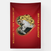 赤と金ゴールド結婚のテーマ写真ハート形 横断幕 (縦)