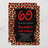 赤と金ゴールド絵を描ヒョウブラック60誕生日 招待状 (正面/裏面)