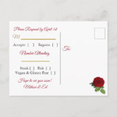 赤と金ゴールド色あせたバラ結婚式RSVPはがき インビテーションポストカード (裏面)