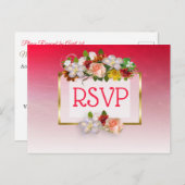 赤と金ゴールド色あせたフローラ結婚式RSVPはがき インビテーションポストカード (正面/裏面)