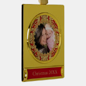 赤と金ゴールド華美カスタム写真 ゴールドプレートバナーオーナメント (右)