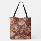 赤と金ゴールド葉黄色ひまわり葉と トートバッグ (裏面)