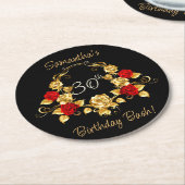 赤と金ゴールド誕生日 ラウンドペーパーコースター (アングル)
