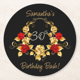赤と金ゴールド誕生日 ラウンドペーパーコースター