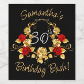 赤と金ゴールド誕生日 ワインラベル (シングルラベル)