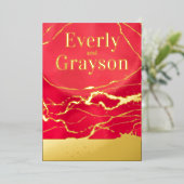 赤と金ゴールド銀河系マーブル金ゴールド結婚ズ 箔招待状 (立ち正面)