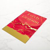 赤と金ゴールド銀河系マーブル金ゴールド結婚ズ 箔招待状 (回転した状態)