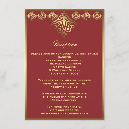 赤と金ゴールド額飾り結婚披露宴 エンクロージャーカード (正面)