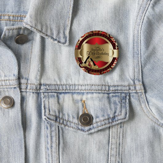 赤と金ゴールド00番目の誕生日と金ゴールドハイヒール 缶バッジ (インサイチュ)