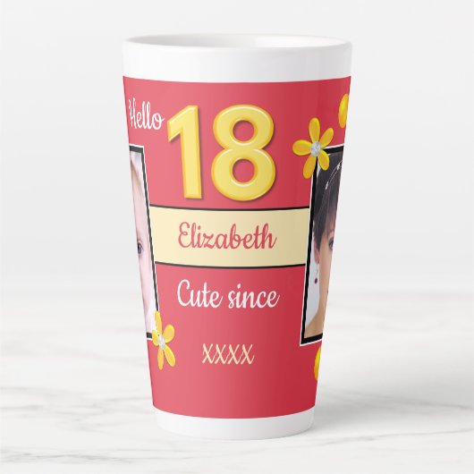 赤と金ゴールド18th誕生日の写真 カフェラテマグ (正面)