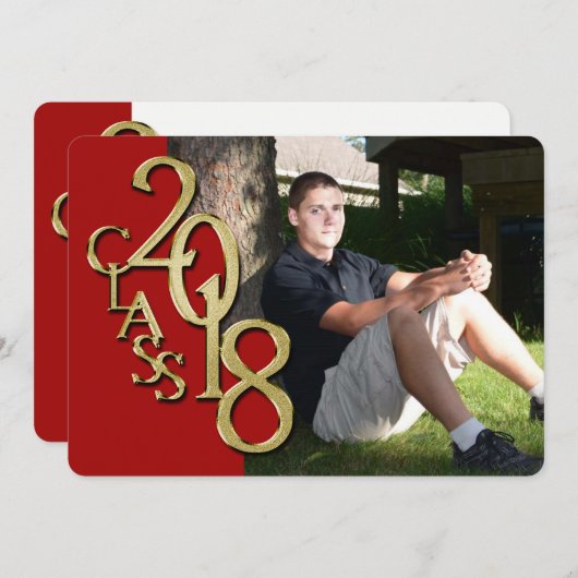 赤と金ゴールド2018卒業招待状 招待状 (正面/裏面)