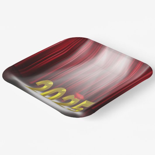 赤と金ゴールド2025年のスポットライトでの卒業 ペーパープレート (傾斜あり)