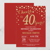 赤と金ゴールド40歳のダイヤモンド 招待状 (正面/裏面)