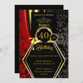 赤と金ゴールド40歳の誕生日招待状 招待状 (正面/裏面)