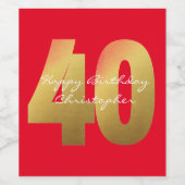 赤と金ゴールド40th誕生日ワインラベル ワインラベル (シングルラベル)