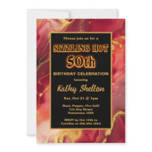 赤と金ゴールド50番目の誕生日招待状