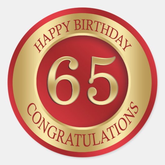 赤と金ゴールド65誕生日 ラウンドシール (正面)