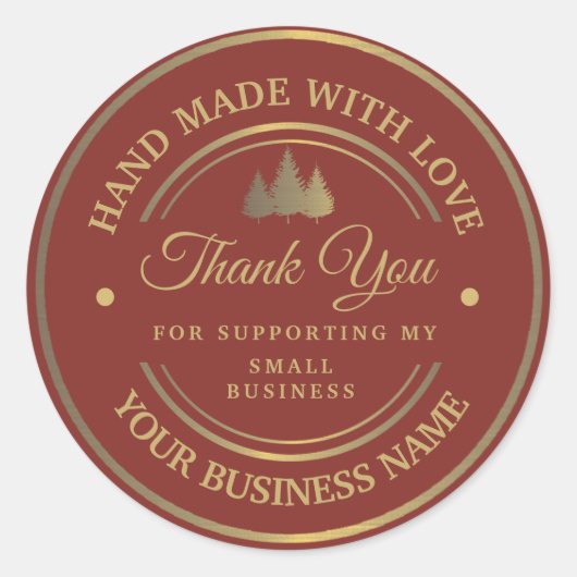 赤と金ゴールド 感謝してい|クラシック丸ステッカー ラウンドシール (正面)