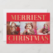 赤と金ゴールド | 3写真クリスマスホリデー シーズンカード (正面)