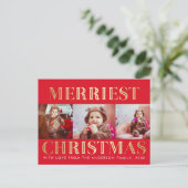 赤と金ゴールド | 3写真クリスマスホリデー シーズンポストカード (スタンド正面)