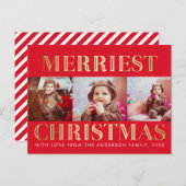 赤と金ゴールド | 3写真クリスマスホリデー シーズンポストカード (正面/裏面)