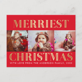 赤と金ゴールド | 3写真クリスマスホリデー シーズンポストカード