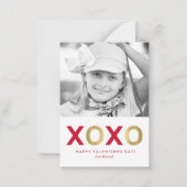 赤と金ゴールドXOXOキッズクラスルーム写真バレンタイン ノートカード (正面)