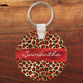 赤と金箔のヒョウのブラシストローク キーホルダー (正面)