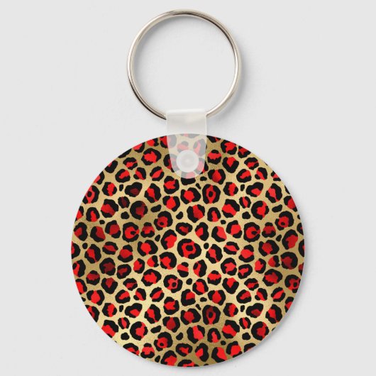 赤と金箔のヒョウのブラシストローク キーホルダー (裏面)