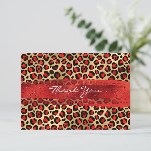 赤と金箔のヒョウのブラシストローク サンキューカード (スタンド正面)