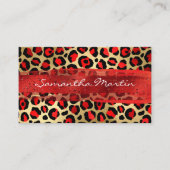 赤と金箔のヒョウのブラシストローク 名刺 (正面)