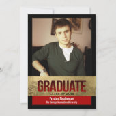 赤と金箔ブロック効果写真卒業 招待状 (正面)