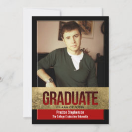 赤と金箔ブロック効果写真卒業 招待状