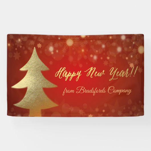 赤と金色のクリスマスツリーで新年を祝おう 横断幕 (横)