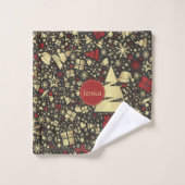 赤と金色のクリスマスツリー雪と星 バスタオルセット (ウォッシュタオル)