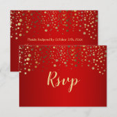 赤と金色のコンフェッティドット - 返信お願いします 出欠カード (正面/裏面)