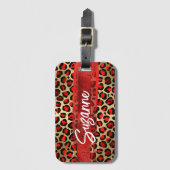 赤と金色のホイルヒョウのブラシストローク ラゲッジタグ (正面縦)