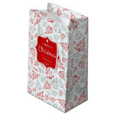 赤と銀のエレガントクリスマスツリーパターン スモールペーパーバッグ (裏面アングル)