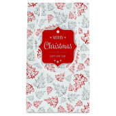 赤と銀のエレガントクリスマスツリーパターン スモールペーパーバッグ (正面)