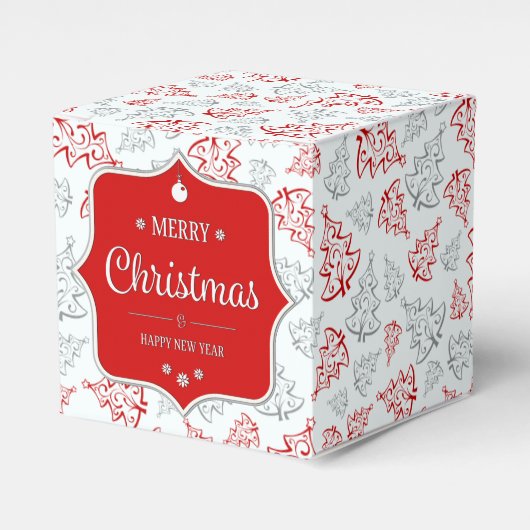 赤と銀のエレガントクリスマスツリーパターン フェイバーボックス (正面サイド)