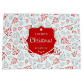 赤と銀のエレガントクリスマスツリーパターン ラージペーパーバッグ (正面)