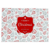 赤と銀のエレガントクリスマスツリーパターン ラージペーパーバッグ (裏面)